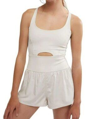 Free People Moment Womens Beige Romper XS With Cutout Detail & Liner